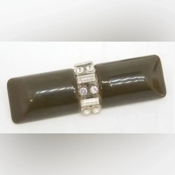 Vintage Jewelry - Bakelite Vintage 1940s-1950s Licorice Black with Rhinestones Brooch Pin TESTED